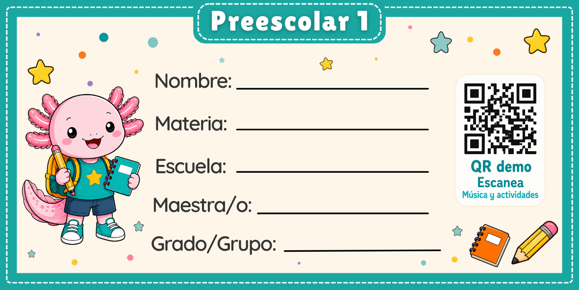 Hoja de etiquetas escolares Preescolar 1 Colección Animales de PegaMundos